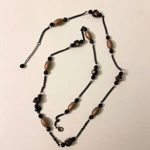 Long Beaded Dark  Tone Necklace Multicolor 44 Inch Length Costume Jewelry
